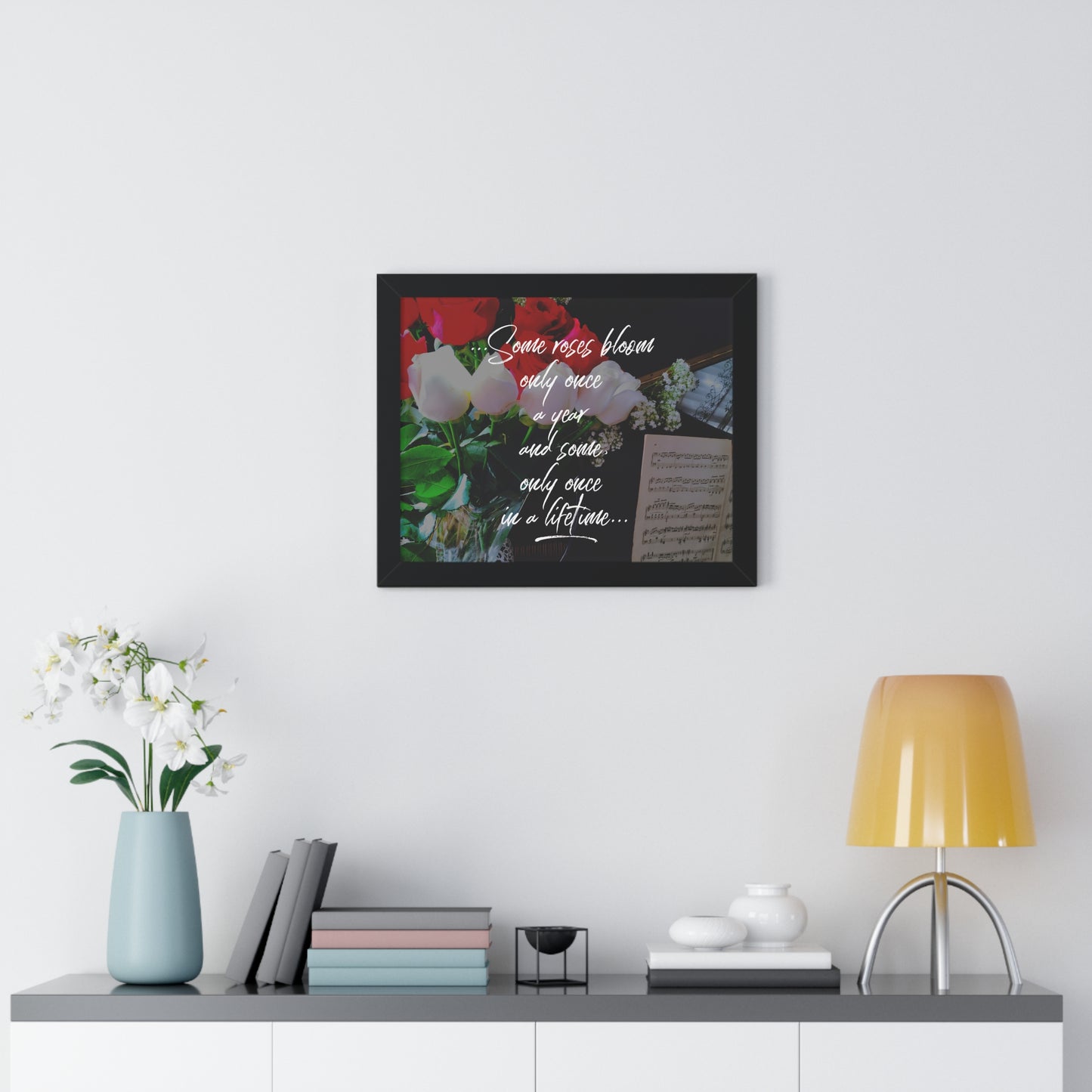 "Some Roses Bloom Only Once a Year..." Valentine's Day Saying in Walnut/White/Black Frame