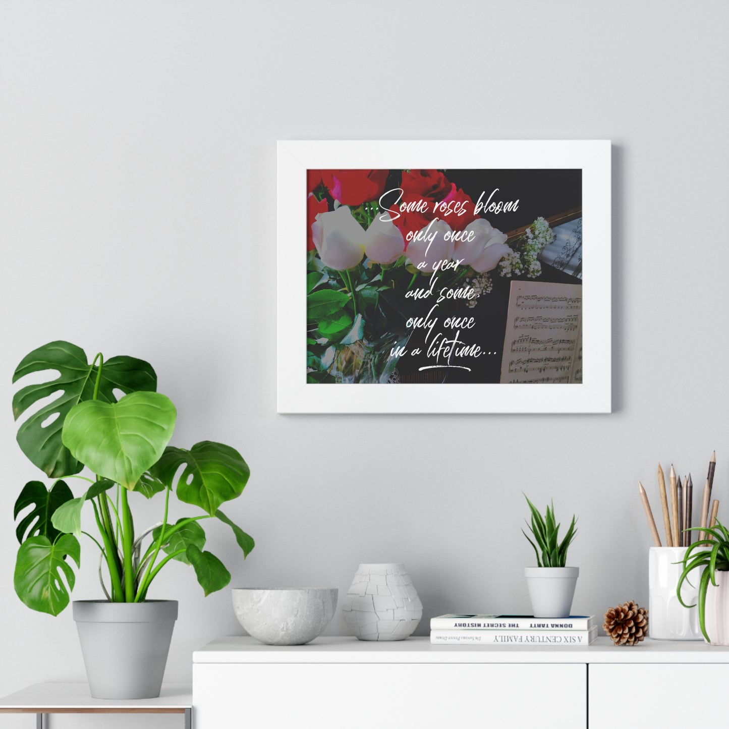 "Some Roses Bloom Only Once a Year..." Valentine's Day Saying in Walnut/White/Black Frame