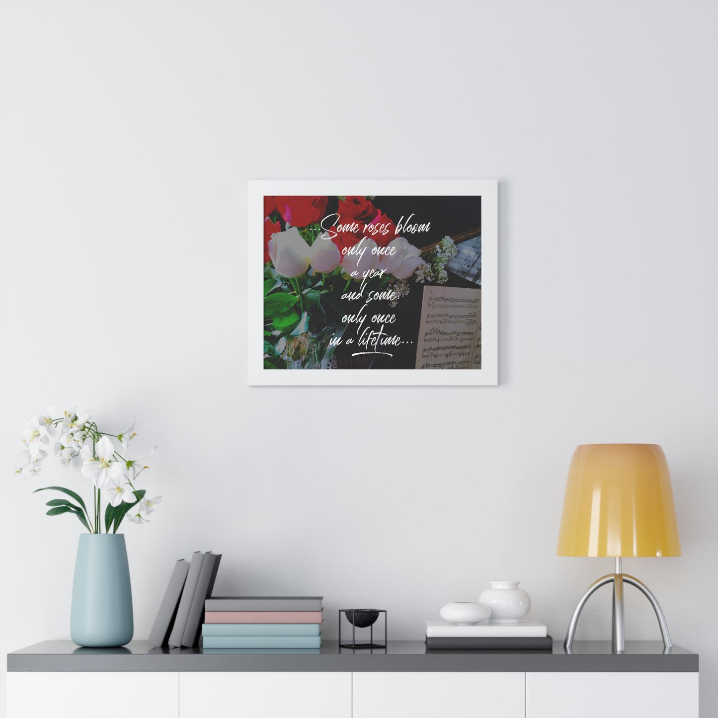 "Some Roses Bloom Only Once a Year..." Valentine's Day Saying in Walnut/White/Black Frame